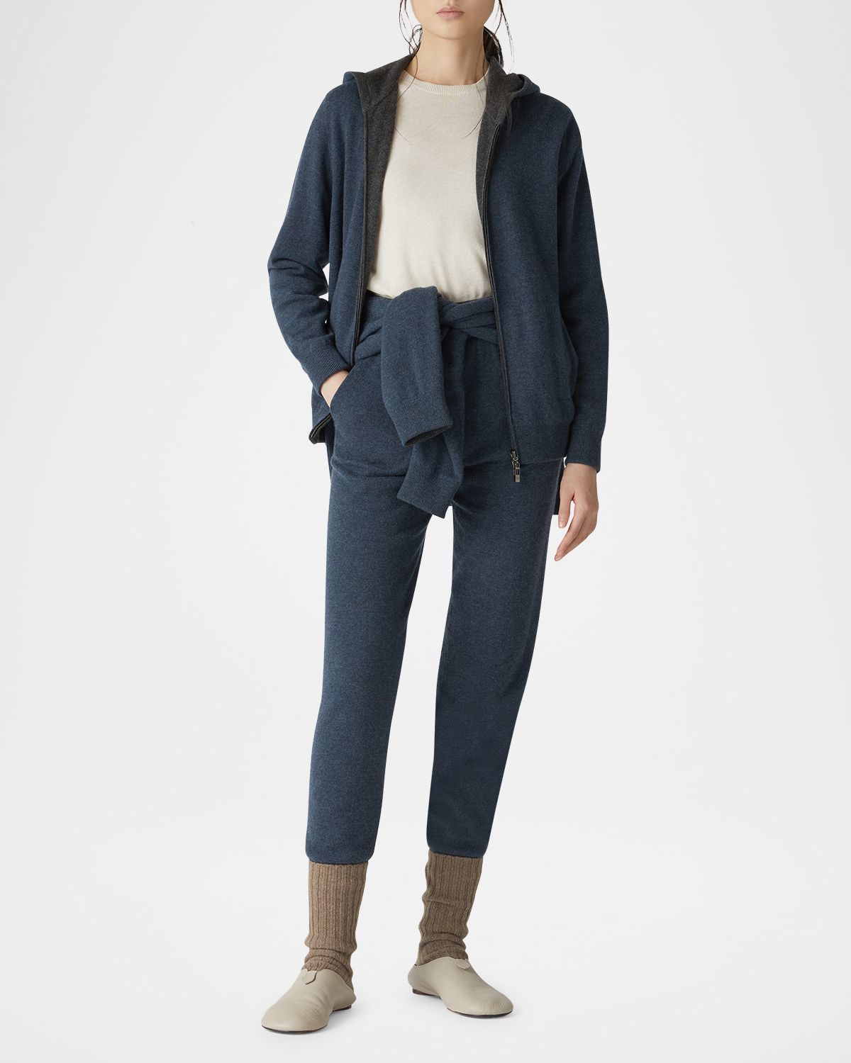 Loro Piana Duo Cashmere Hooded Zip Bomber Sweater