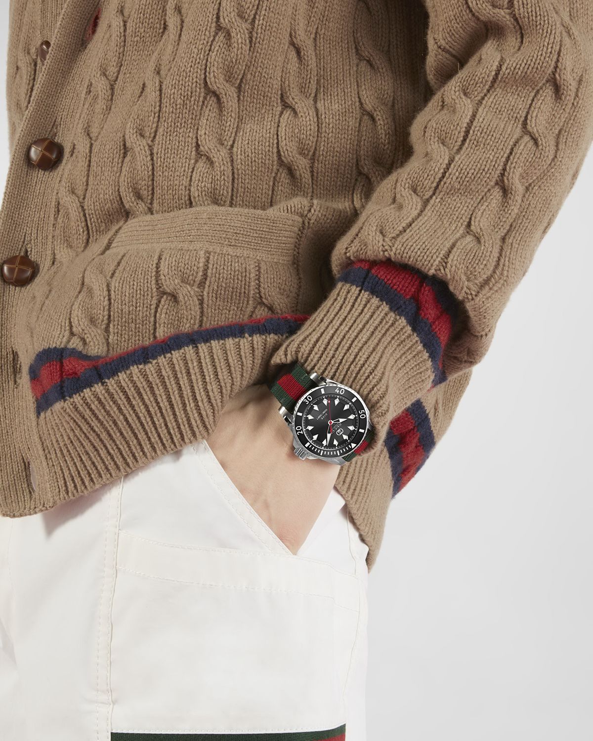 Gucci Dive Green and Red Nylon-Strap Watch, 40mm