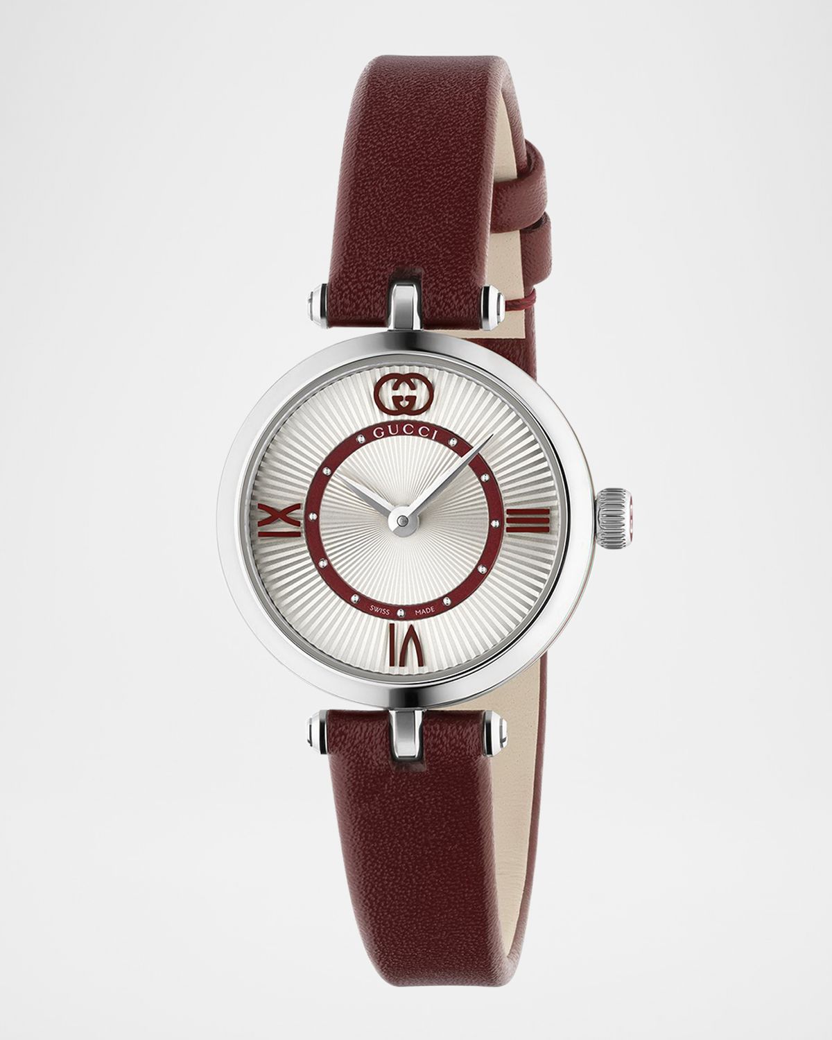 Gucci Stainless Steel Model 2000 24mm Watch with Red Leather Strap