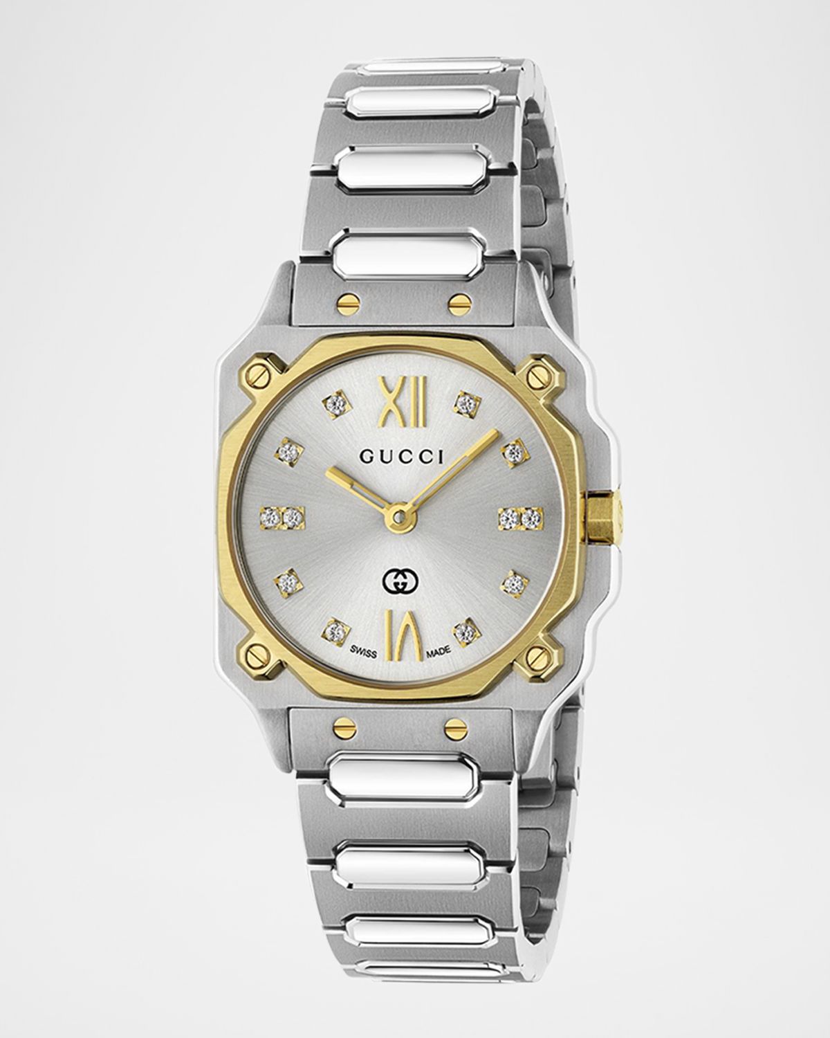 Gucci Two-Tone Stainless Steel G-Flat 24mm Bracelet Watch with Diamonds