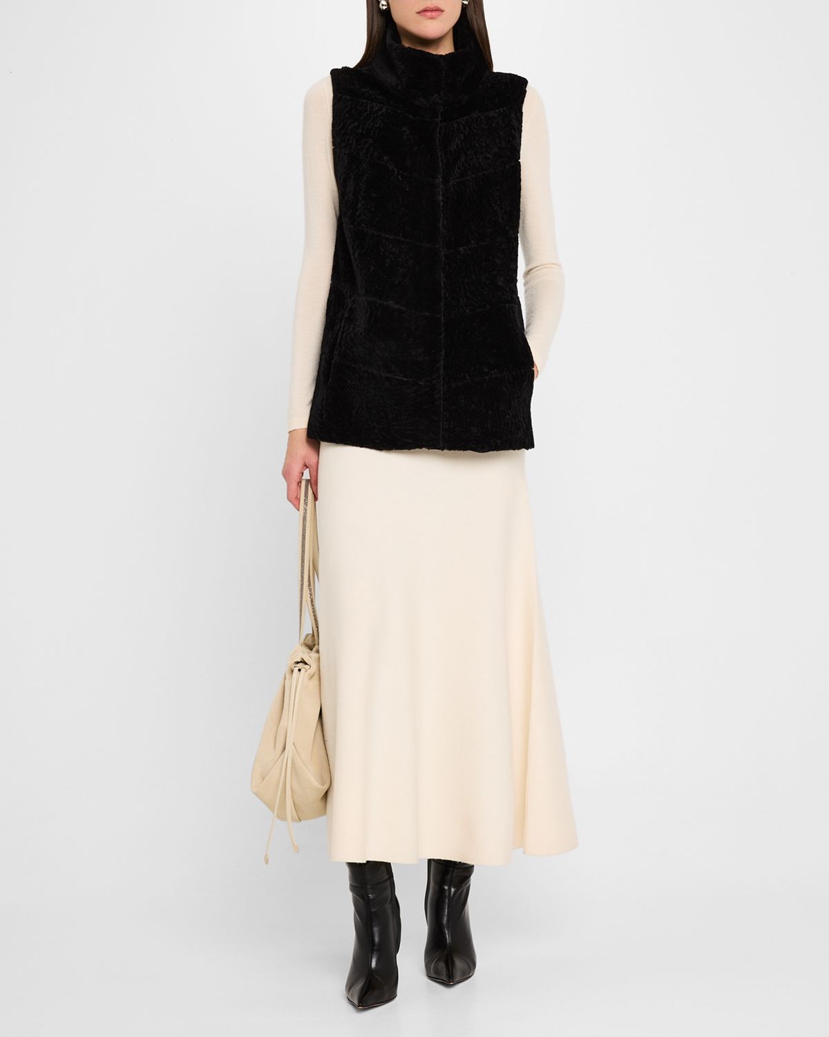 Gorski Reversible Textured Lamb Shearling Vest