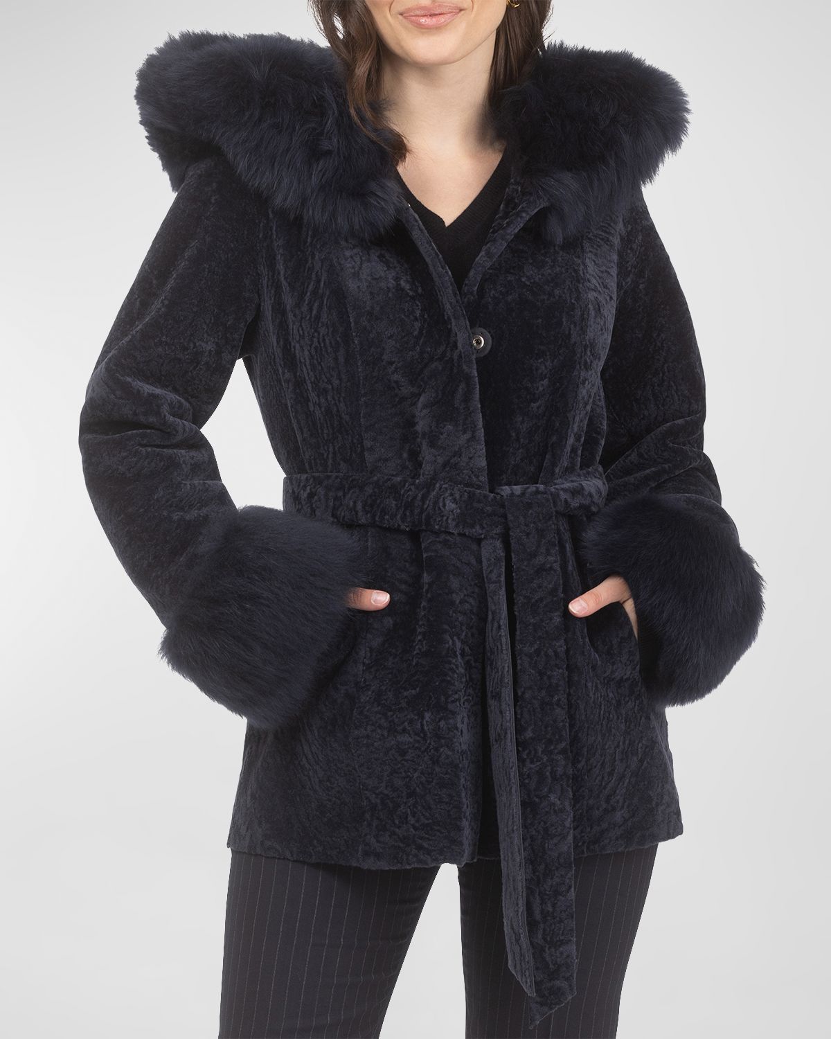 Gorski Belted Lamb Shearling Reversible Parka With Merinillo Lamb Shearling Trim