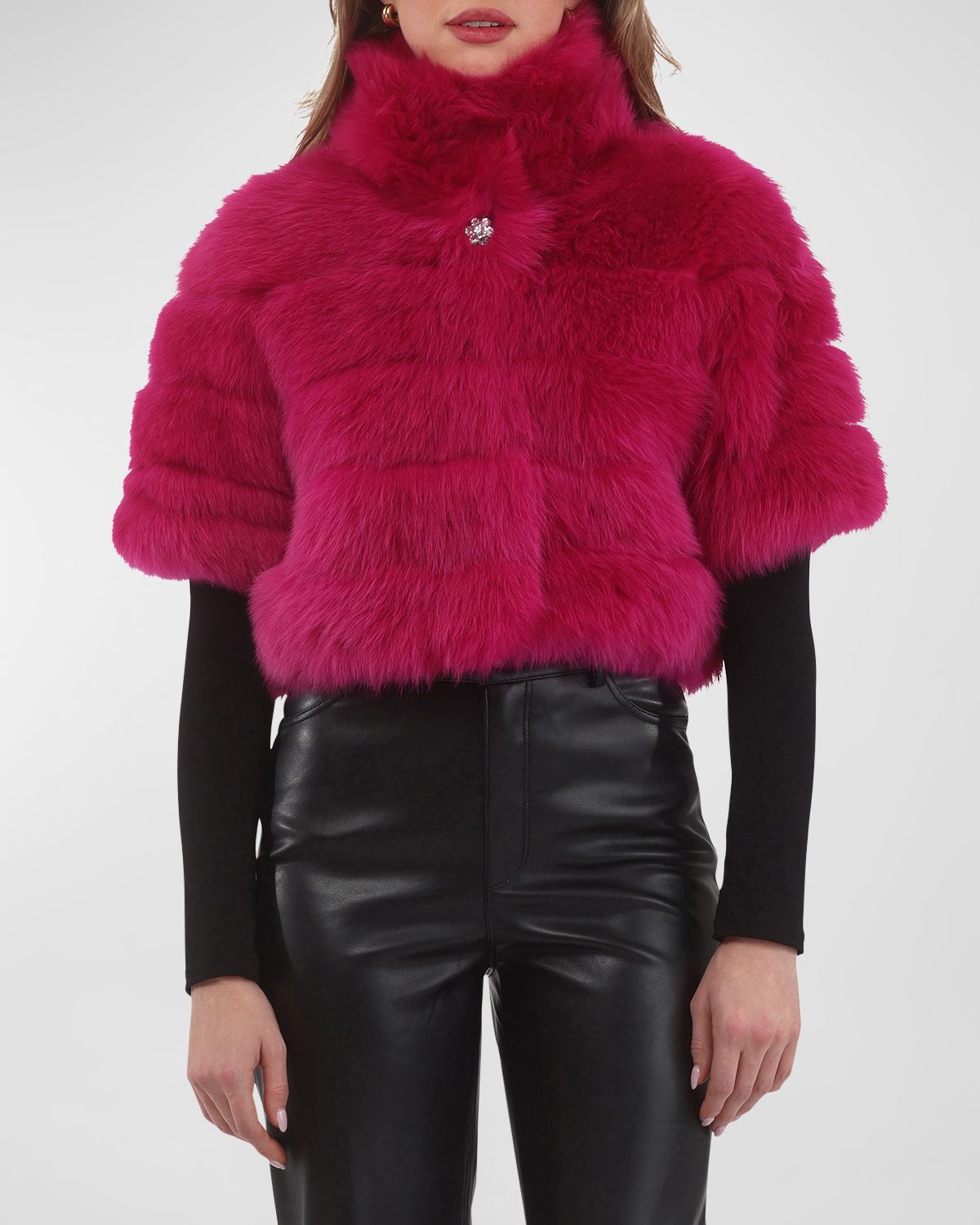 Gorski Reversible Merinillo Lamb Shearling Bolero Jacket With Cropped Sleeves