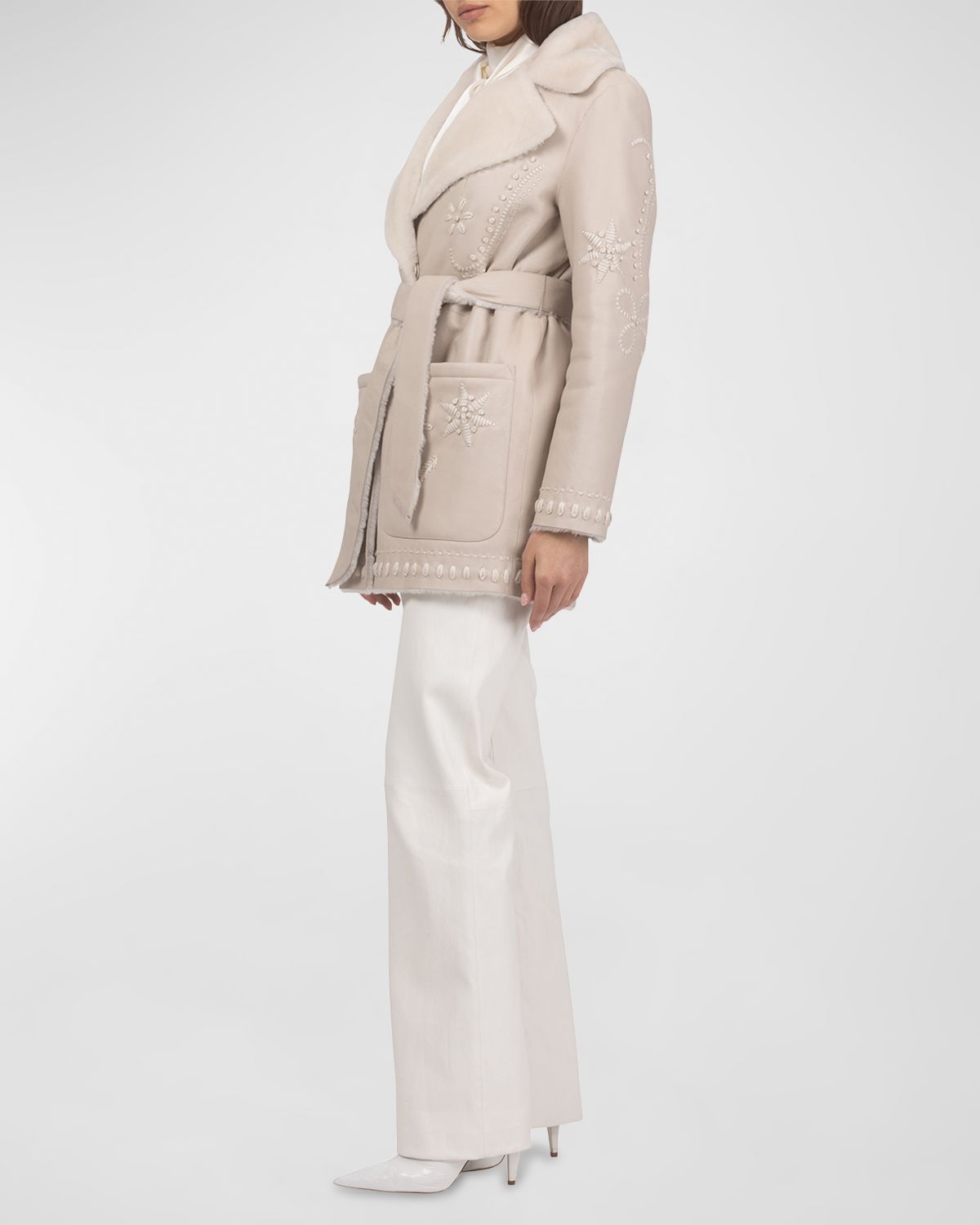 Gorski Embroidered Lamb Shearling Wrap Jacket