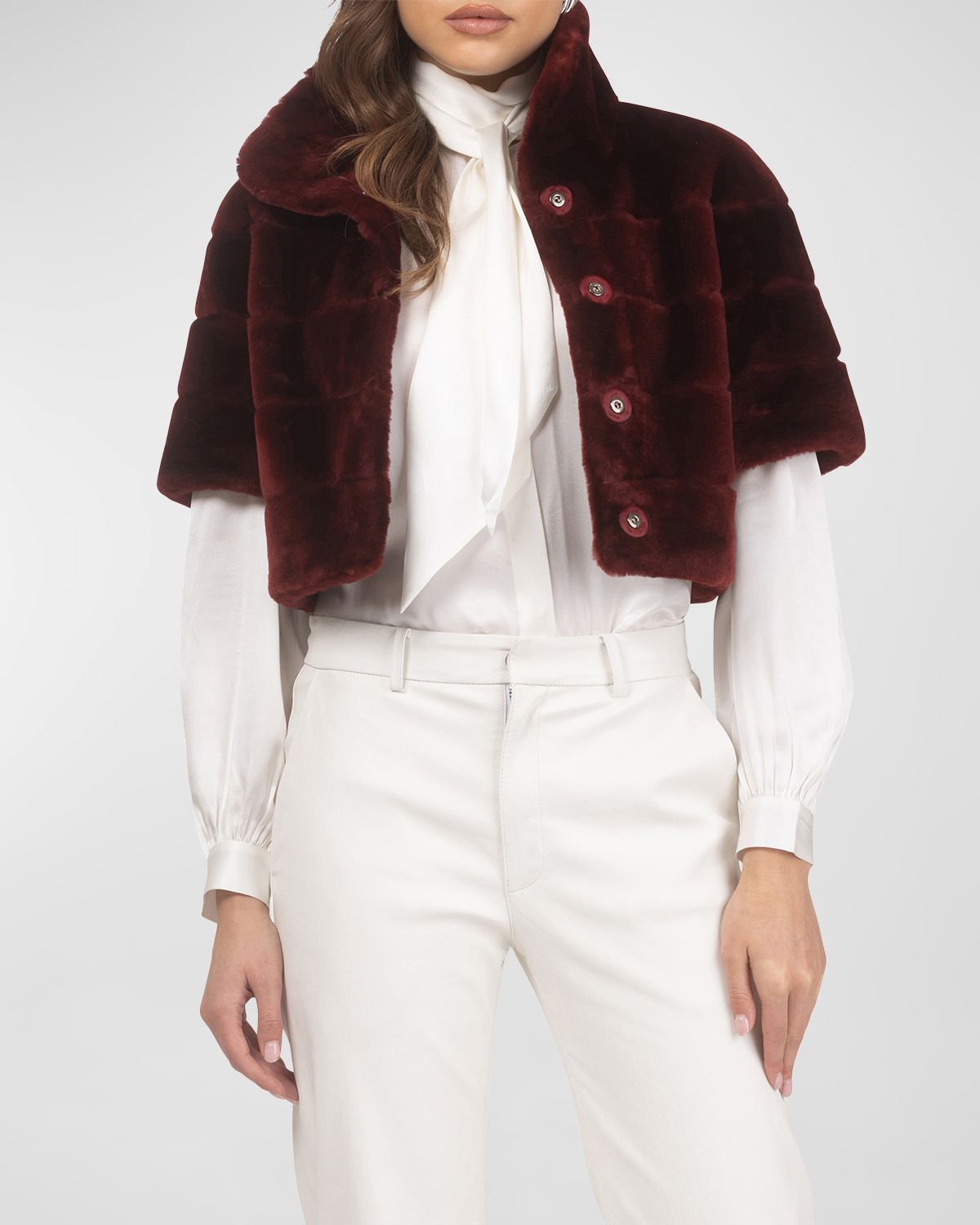 Gorski Reversible Lamb Shearling Bolero Jacket With Cropped Sleeves