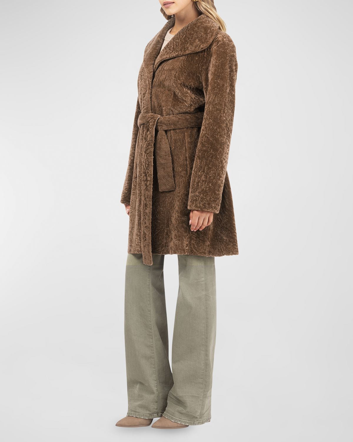 Gorski Textured Lamb Shearling Reversible Stroller Coat With Belt