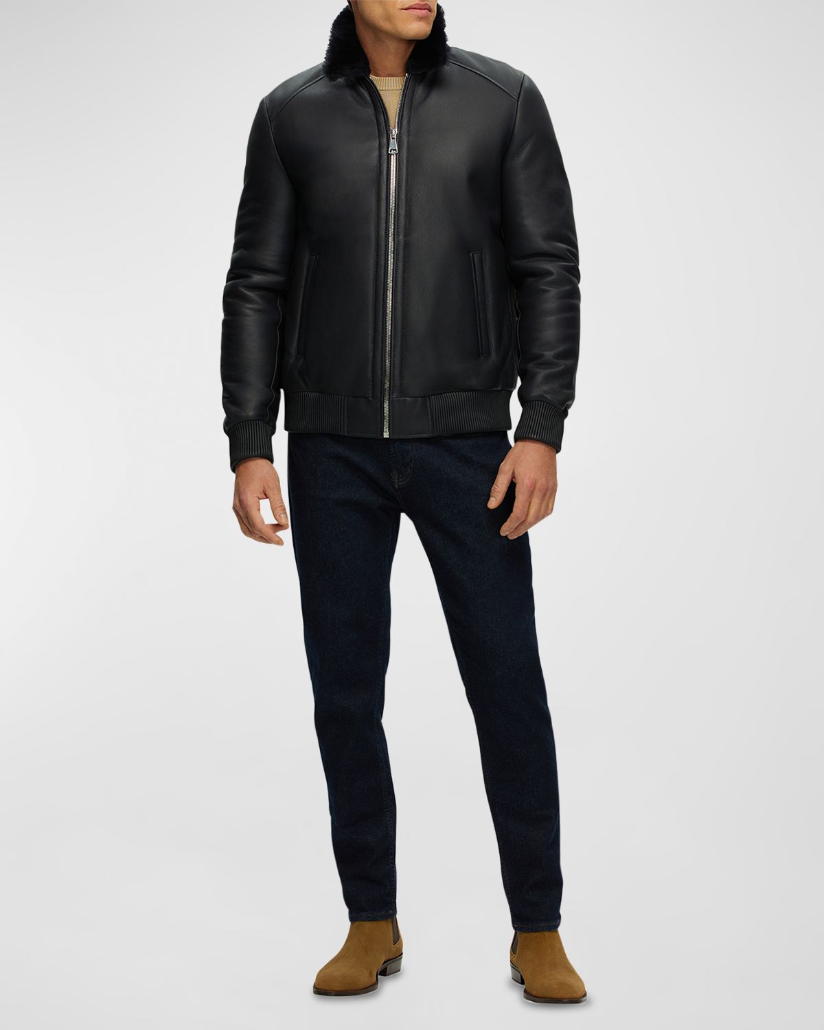 Gorski Men 's Lamb Shearling Bomber Jacket