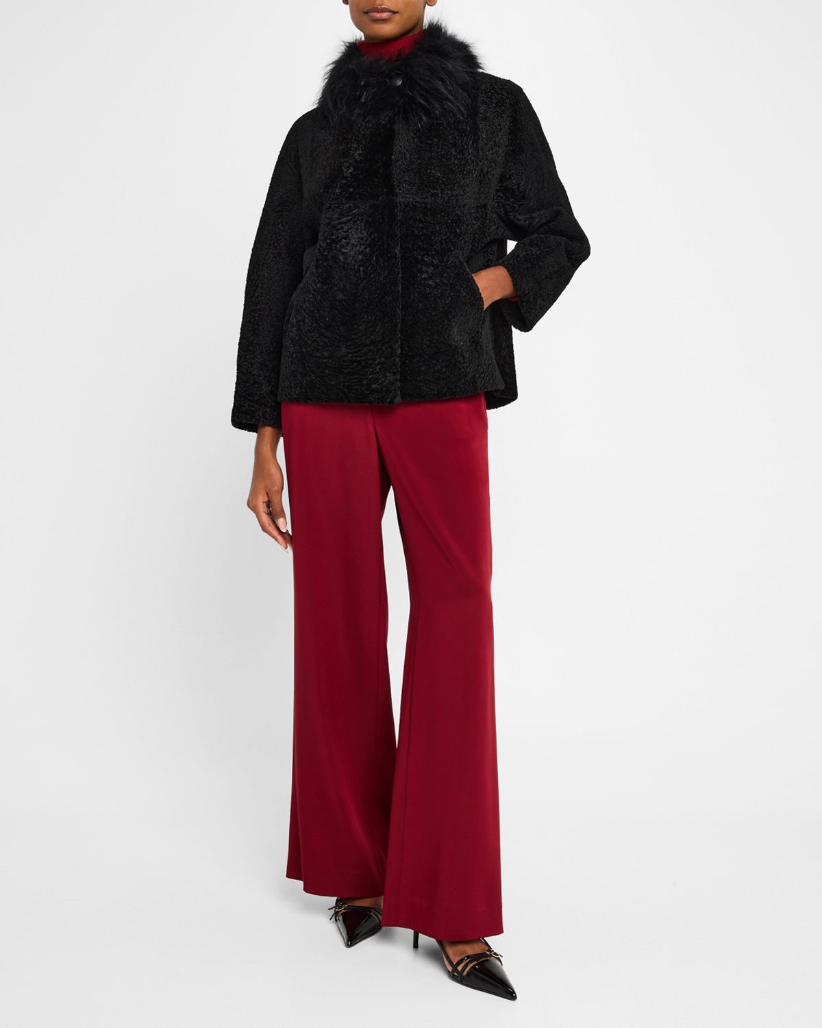 Gorski Reversible Lamb Shearling Jacket With Mongolian Lamb Shearling Collar