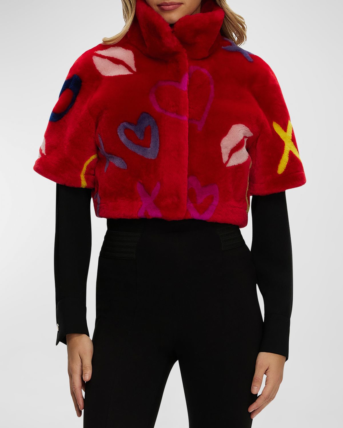 Gorski Reversible Lamb Shearling Short-Sleeve Bolero Jacket