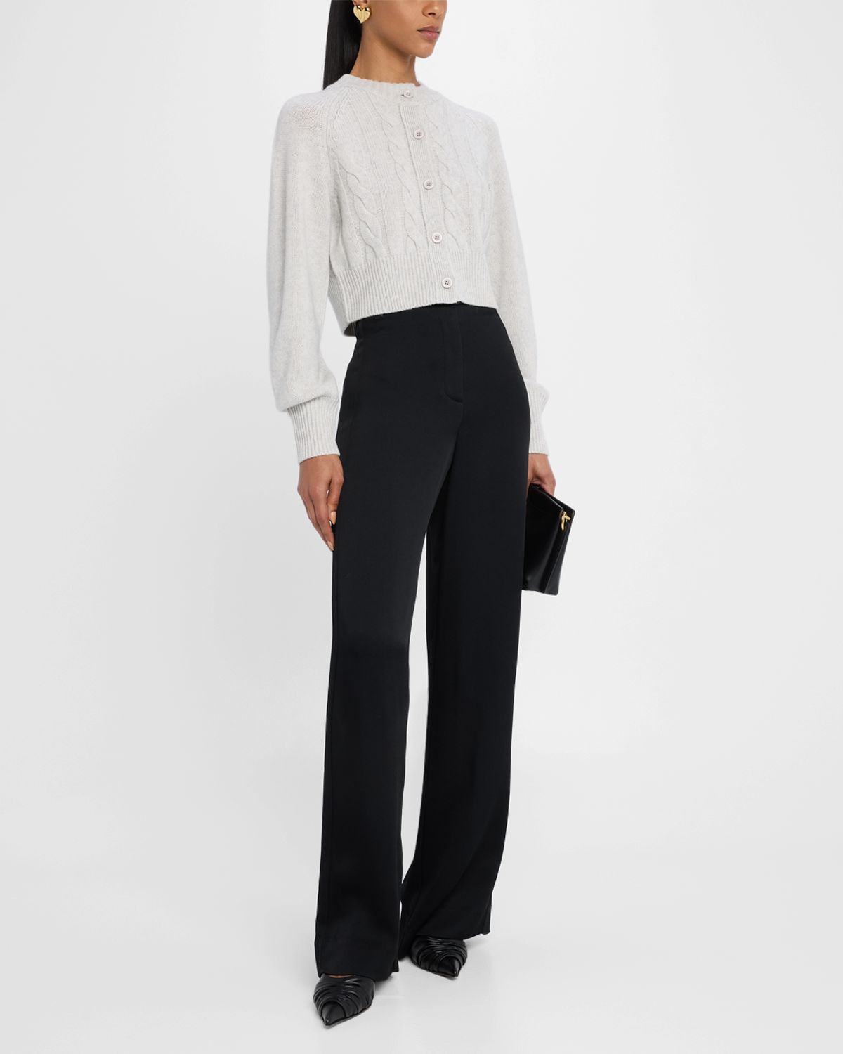 Toccin Rita Cropped Wool and Cashmere Cable-Knit Cardigan