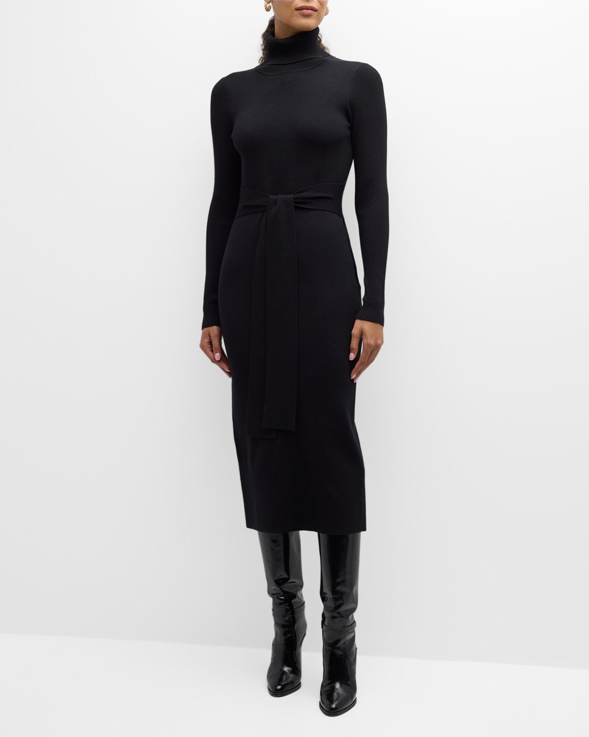Toccin Logan Turtleneck Tie-Front Midi Dress