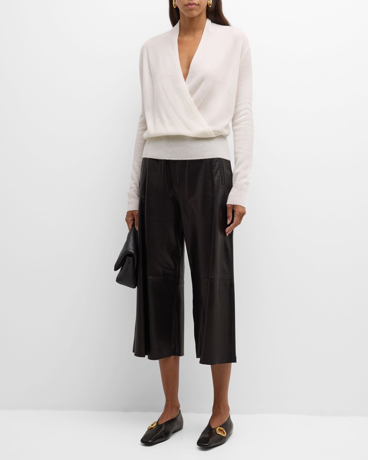 Neiman Marcus Cashmere Collection Cashmere Faux Wrap Sweater