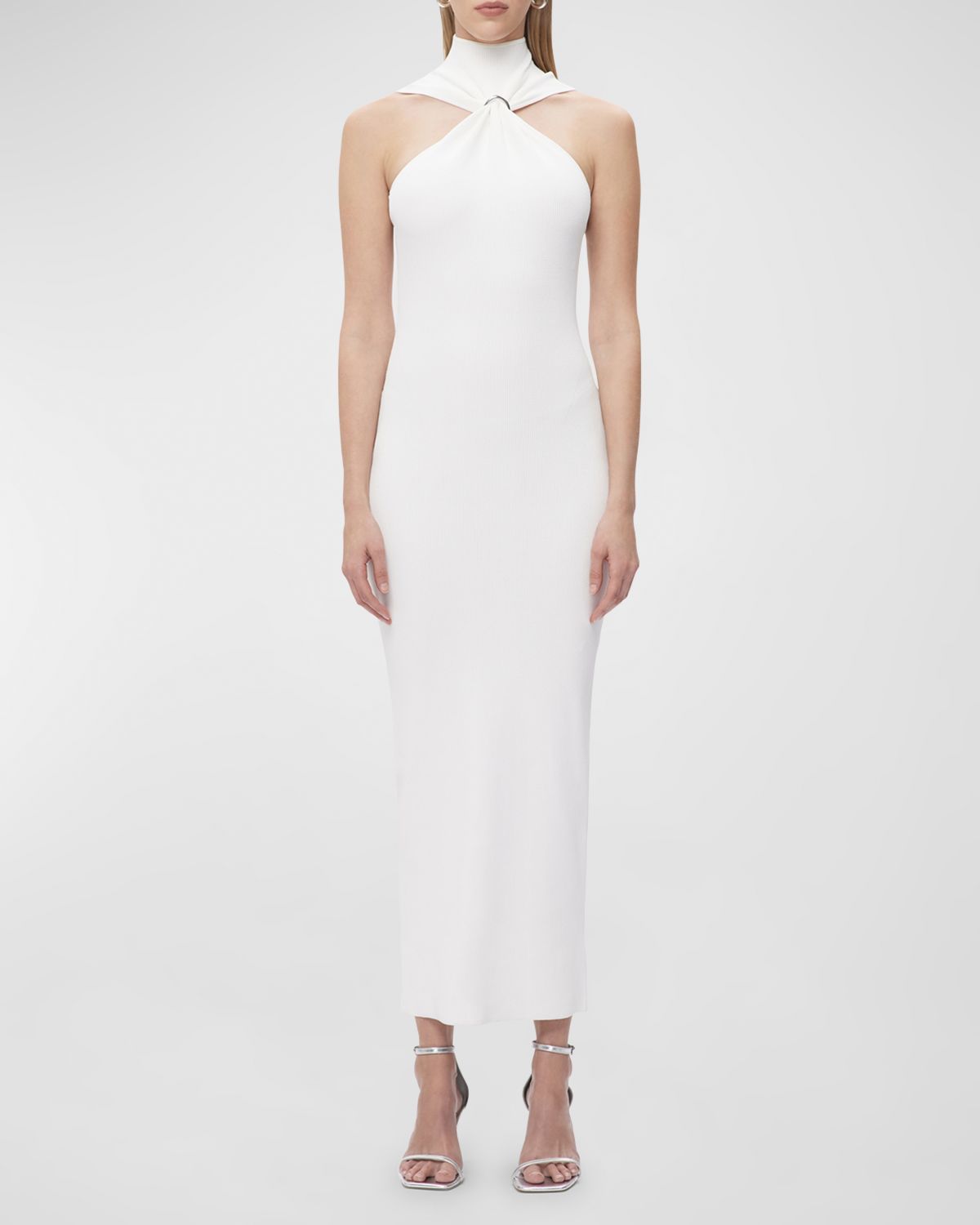Herve Leger Angelica Gathered Turtleneck Sleeveless Rib Gown