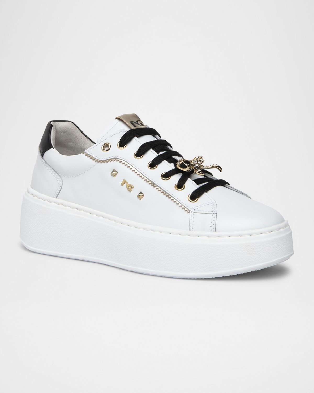 NeroGiardini Gems Mixed Leather Bow Skater Sneakers