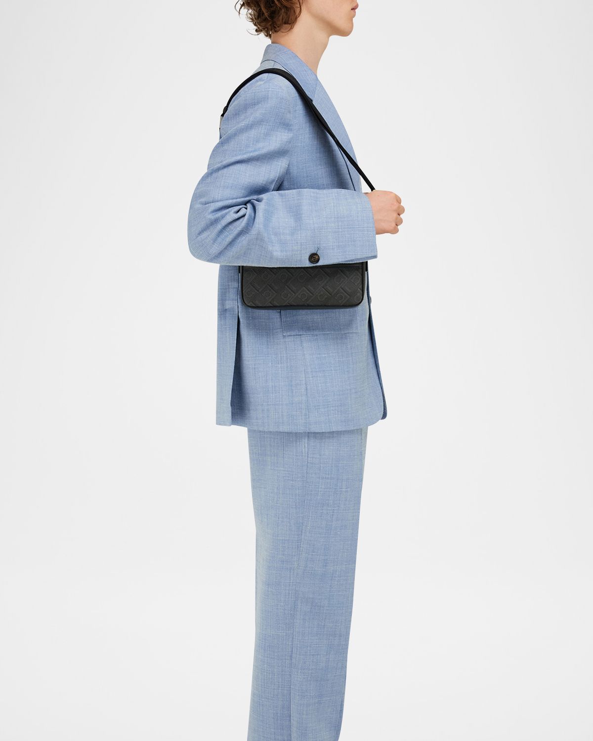 Ferragamo Men 's Monogram Canvas and Leather Crossbody Bag