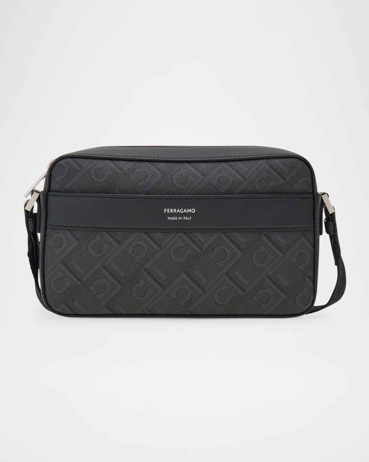 Ferragamo Men 's Monogram Canvas and Leather Crossbody Bag