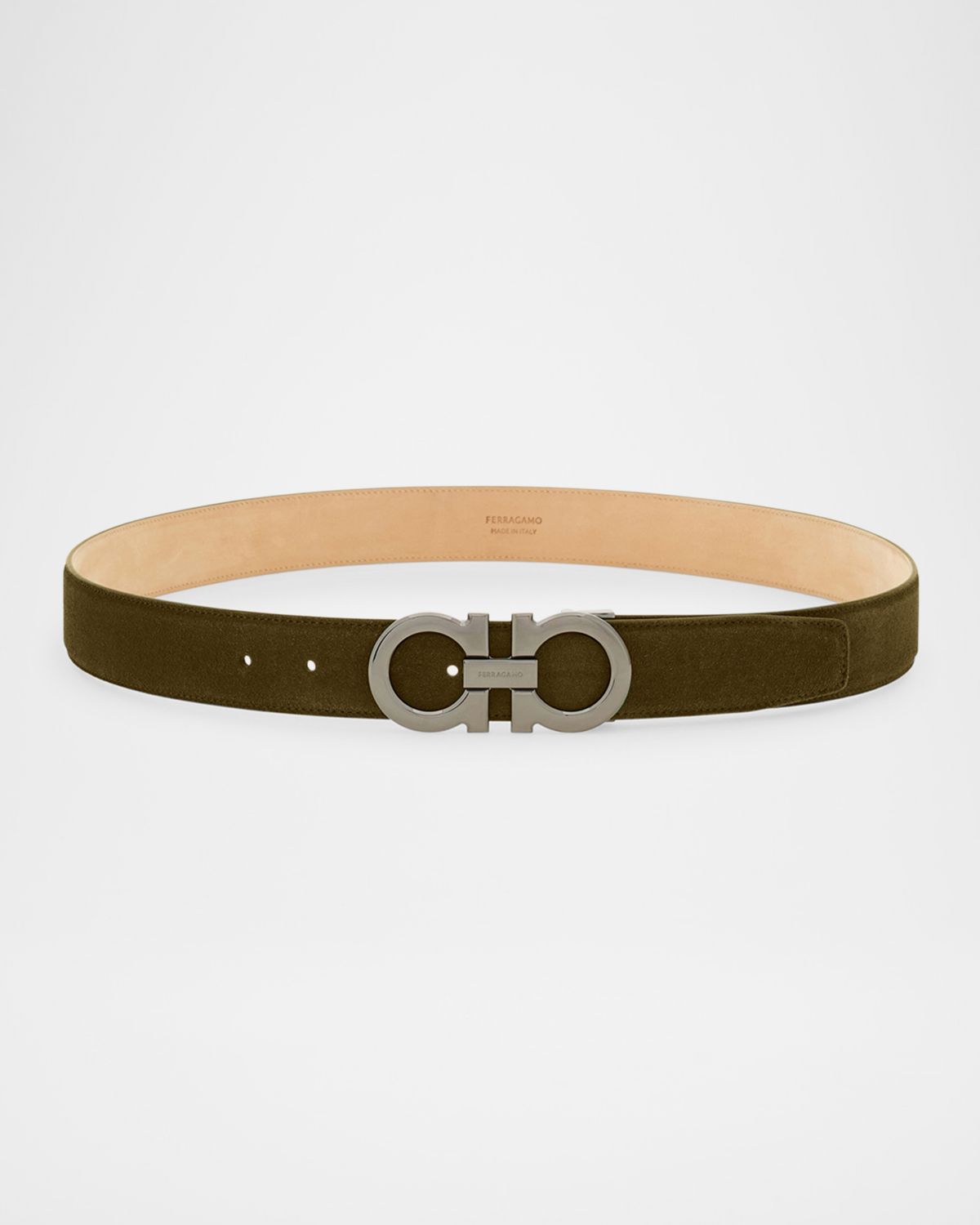 Ferragamo Men 's Suede Gancini-Buckle Belt
