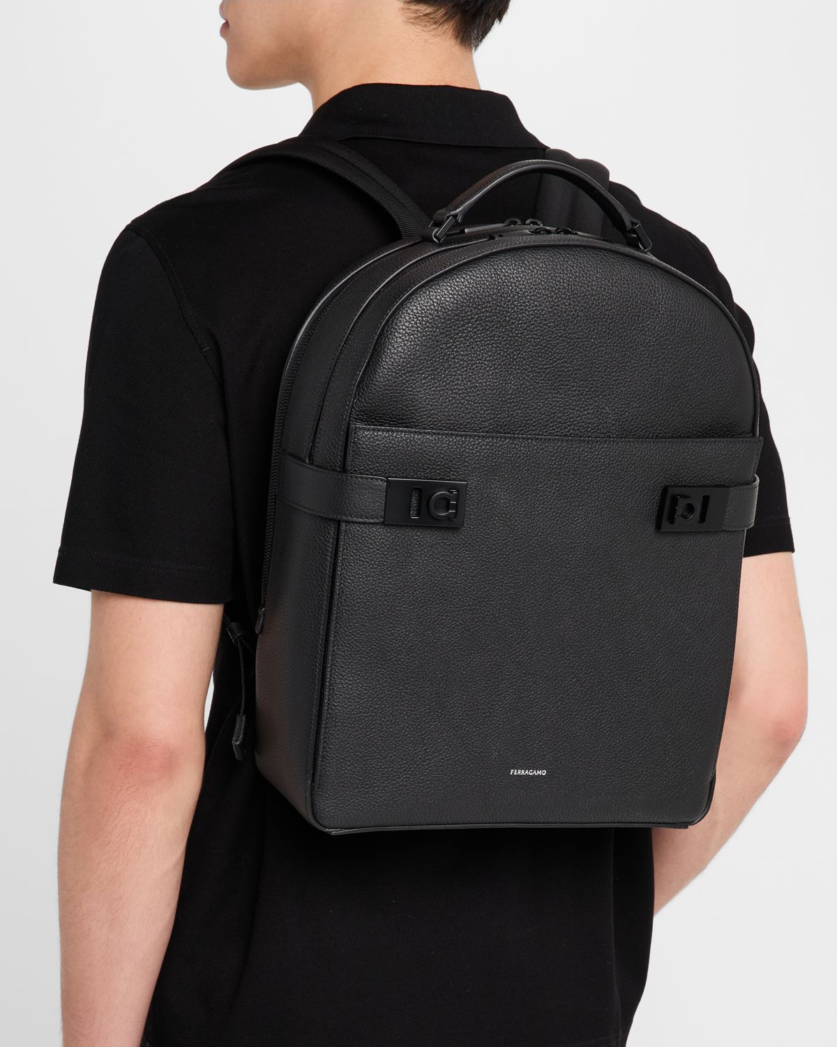 Ferragamo Men 's Twins Leather Backpack