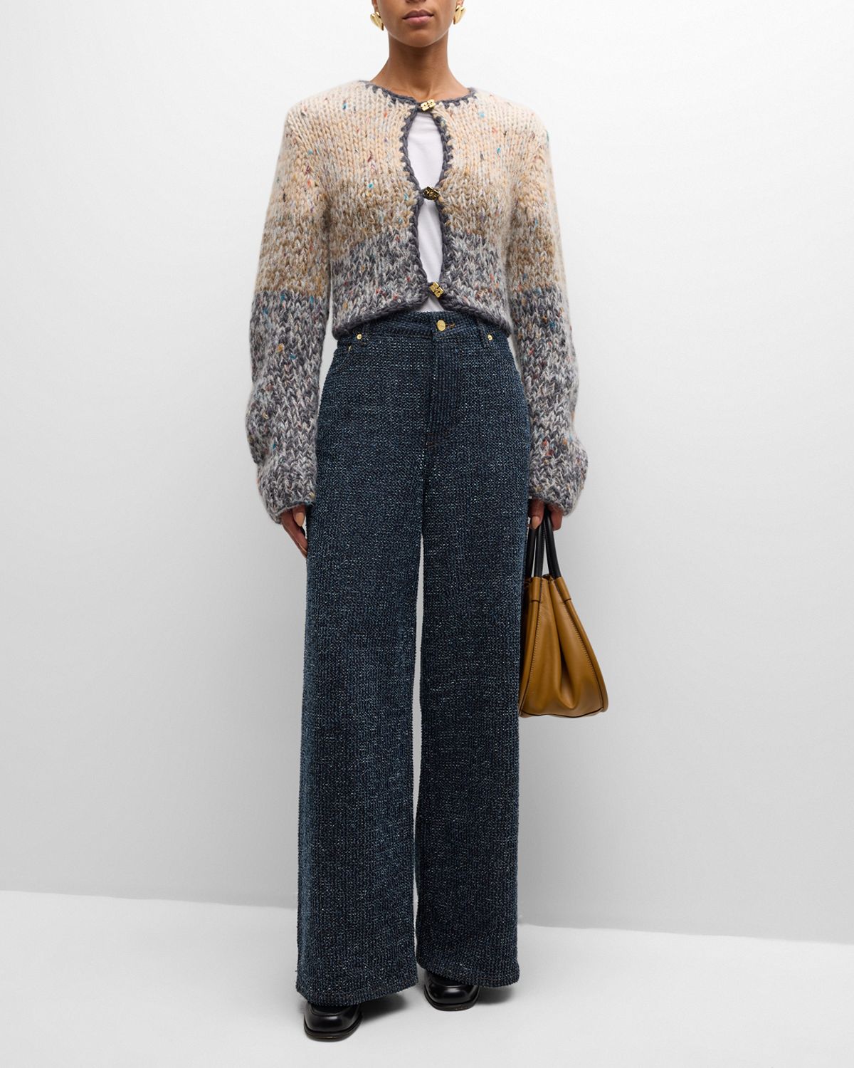 Ganni Chunky Marled Hand-Knit Cropped Cardigan