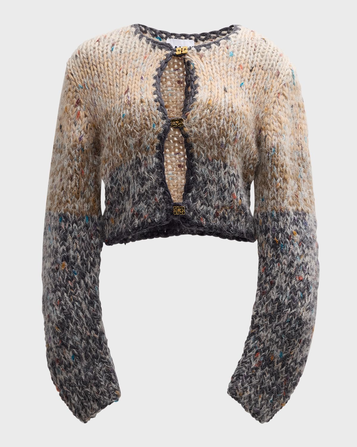 Ganni Chunky Marled Hand-Knit Cropped Cardigan