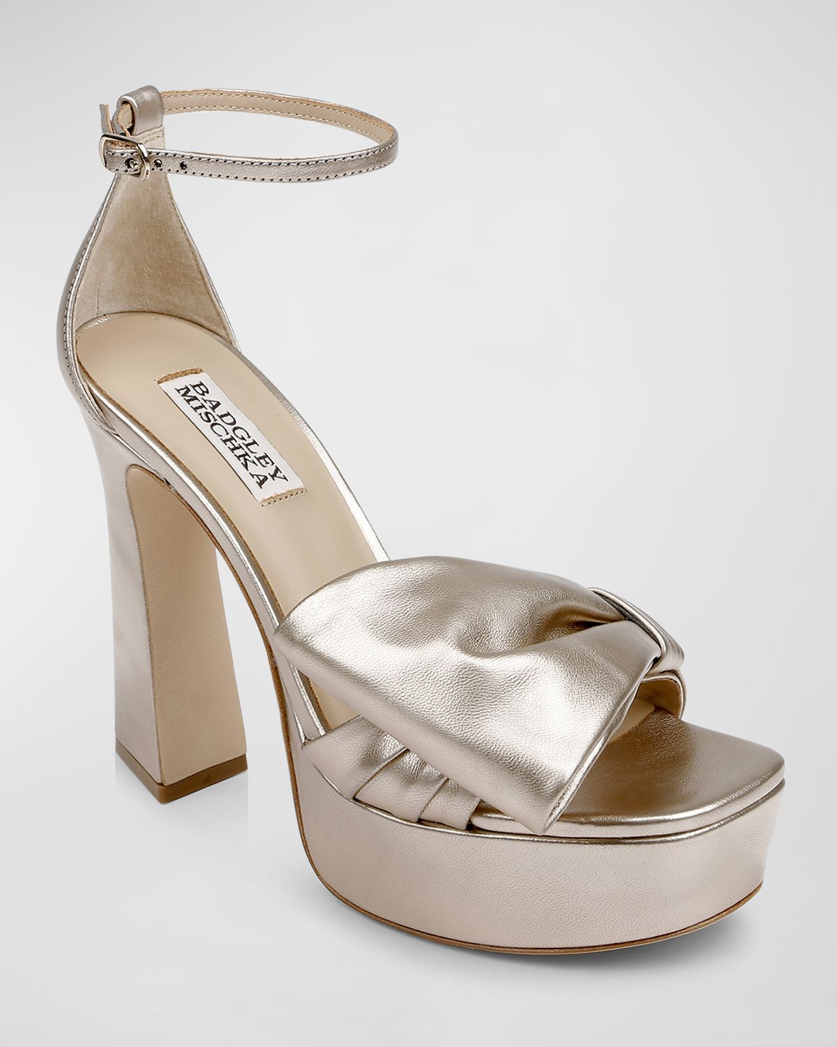 Badgley Mischka Alora Metallic Bow Platform Sandals