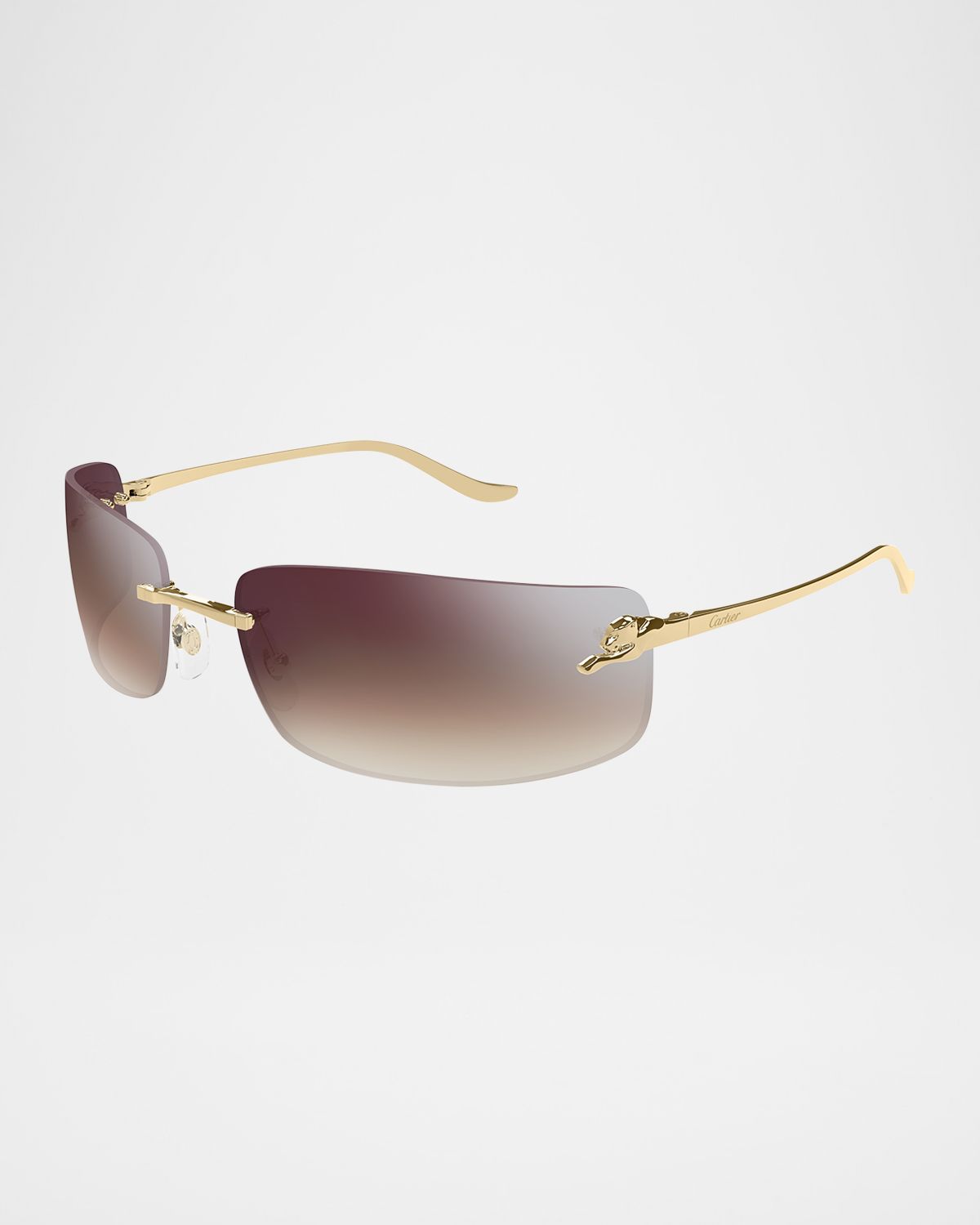 Cartier Panthère Rimless Rectangular Sunglasses in Silver Metal