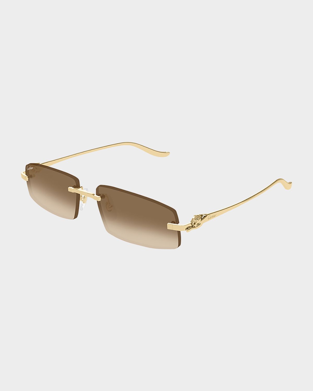 Cartier Panthère Rimless Rectangular Sunglasses in Gold Metal
