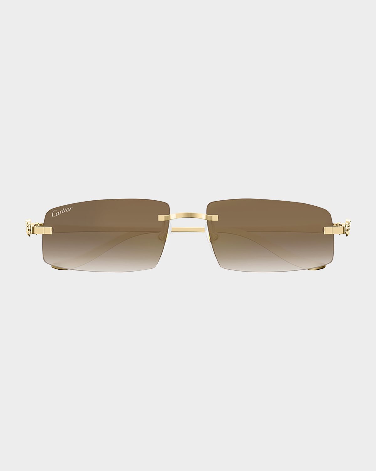Cartier Panthère Rimless Rectangular Sunglasses in Gold Metal