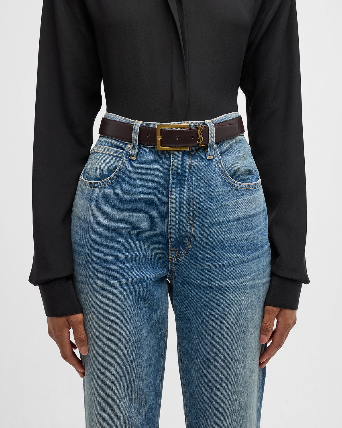 Saint Laurent Cassandre YSL Leather Belt