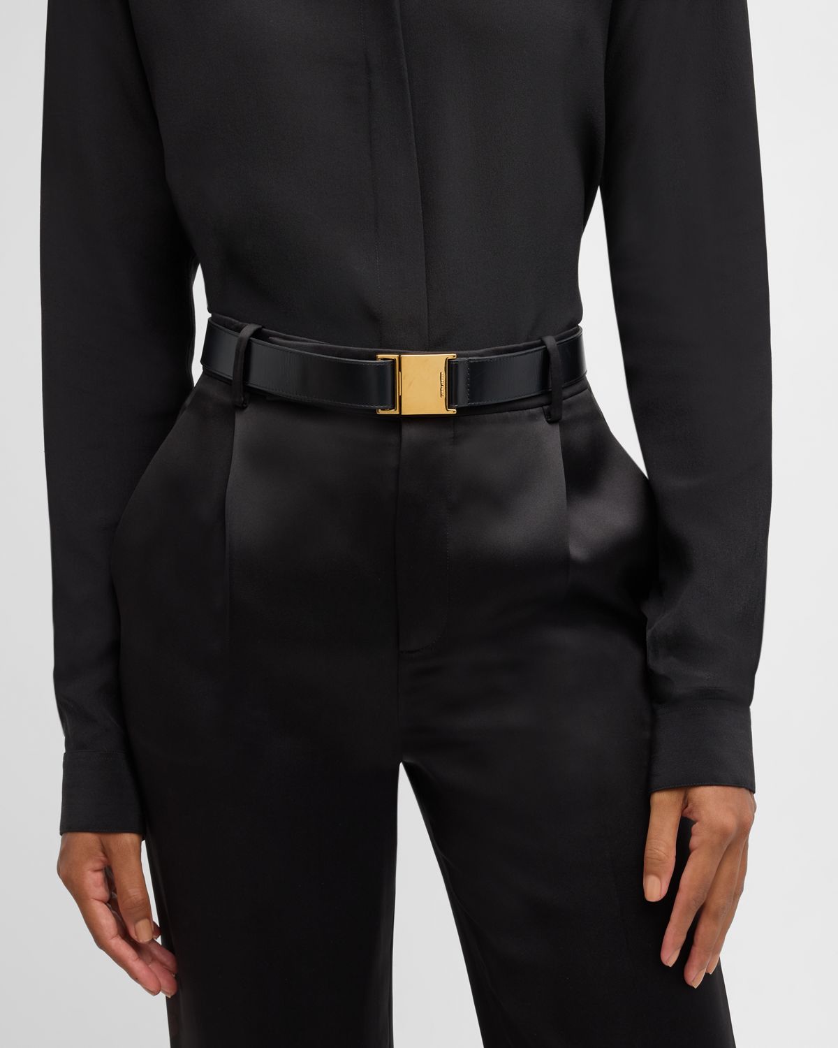 Saint Laurent Cassandre Leather Skinny Belt