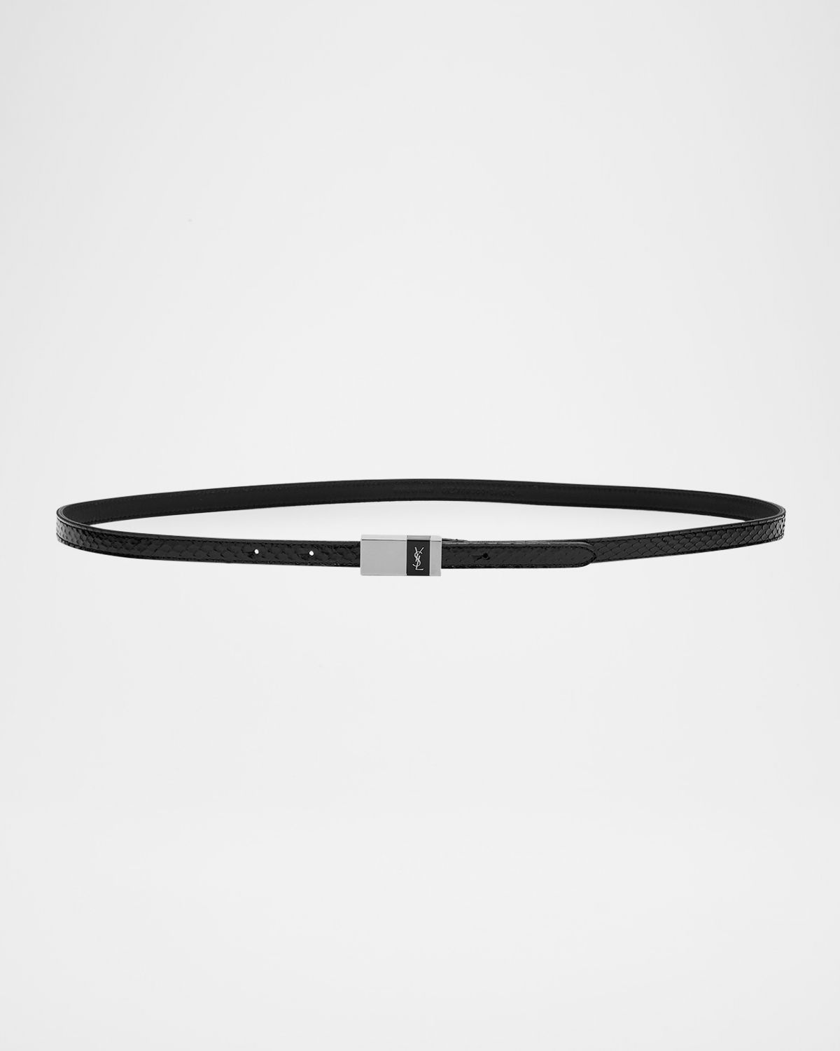 Saint Laurent Snakeskin Skinny Belt W/ Logo Hardware