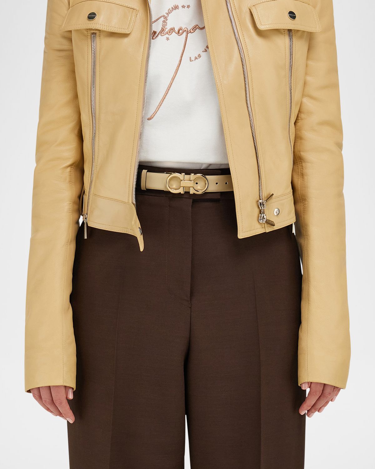 Ferragamo Mediterranean Gancini Leather Skinny Belt