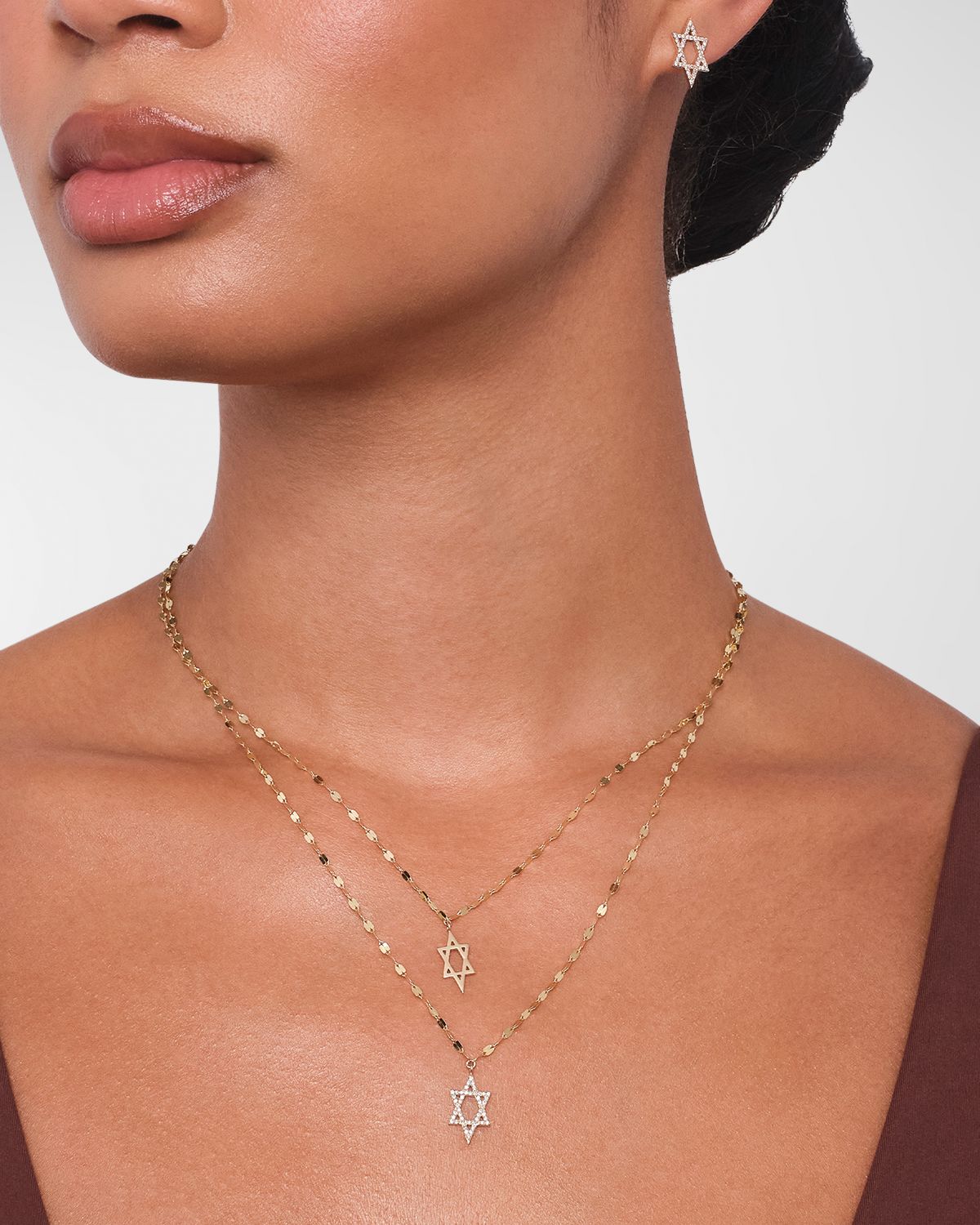 LANA 14K Gold Star of David Charm Necklace with Jump Ring, 16-18"L