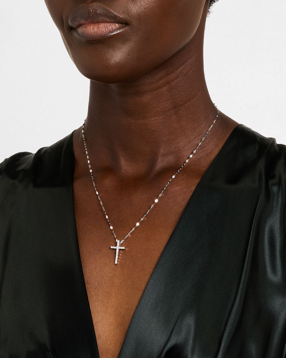 LANA 14K Gold Baguette Everyday Cross Pendant Necklace with Jump Ring, 16-18"L