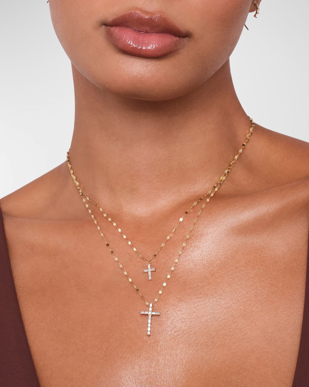 LANA 14K Gold Baguette Everyday Cross Pendant Necklace with Jump Ring, 16-18"L