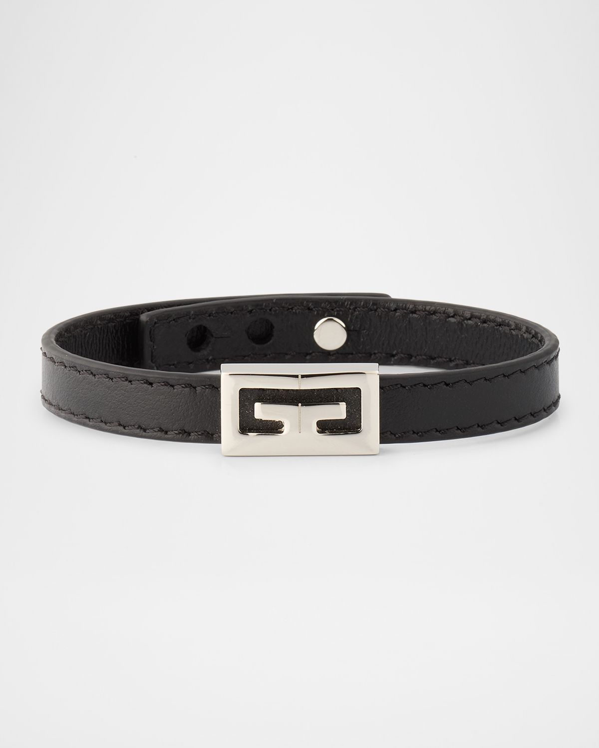 Givenchy Men 's 2G Silvery Leather Bracelet