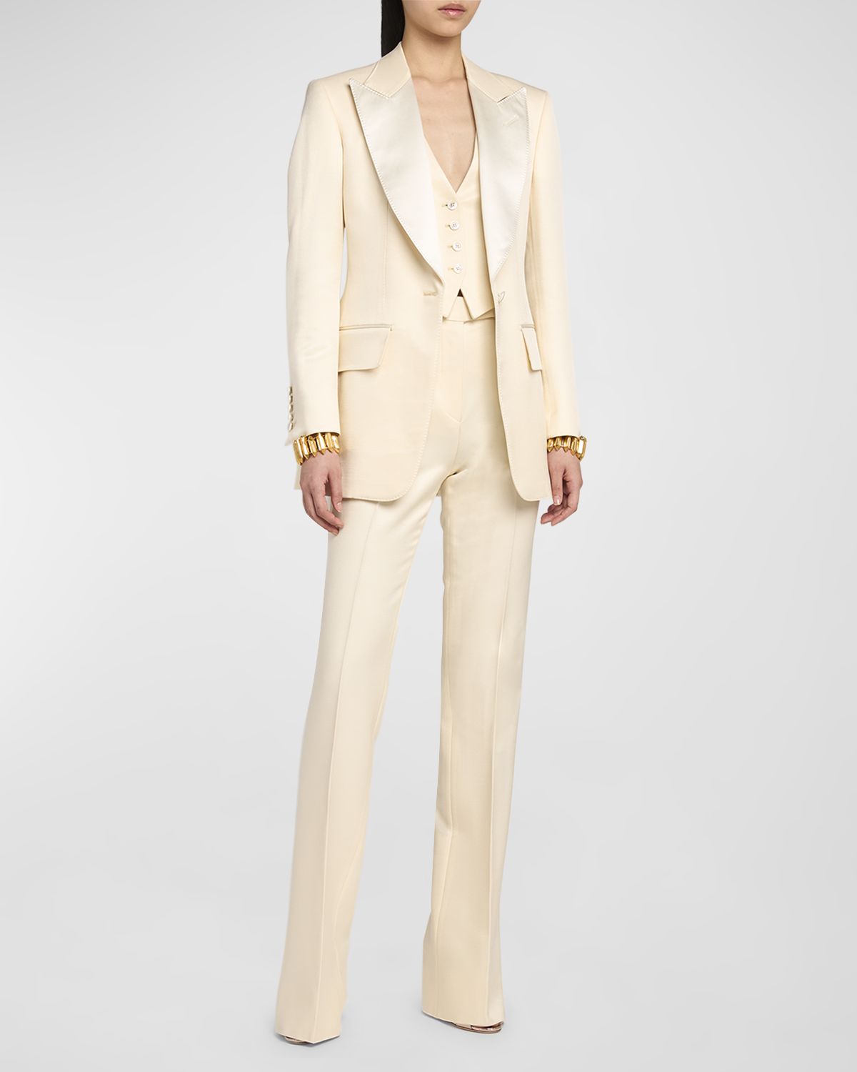 TOM FORD Barathea Silk-Wool Flared Tuxedo Pants