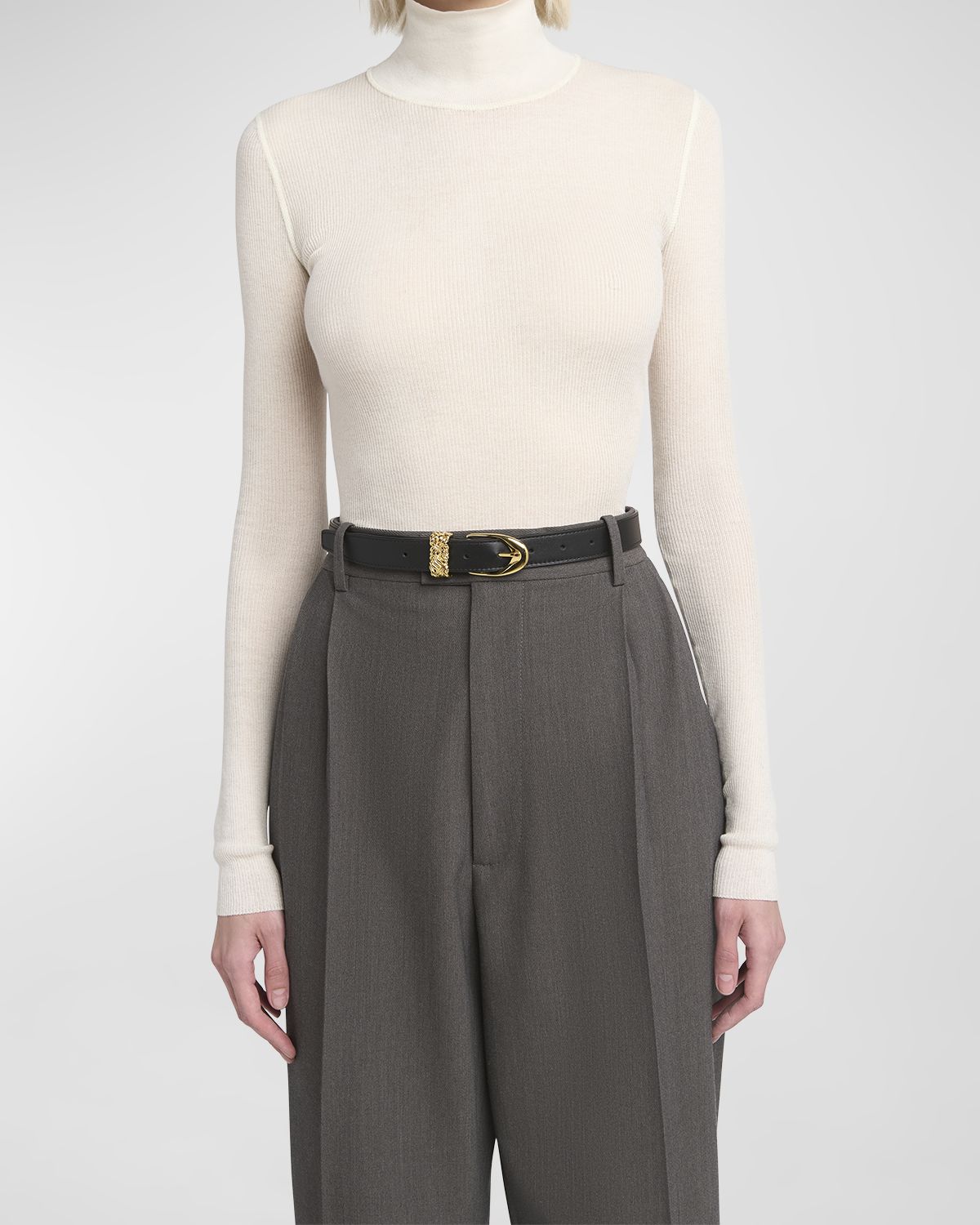 Bottega Veneta Leather Belt W/ 14-Karat Gold Buckle