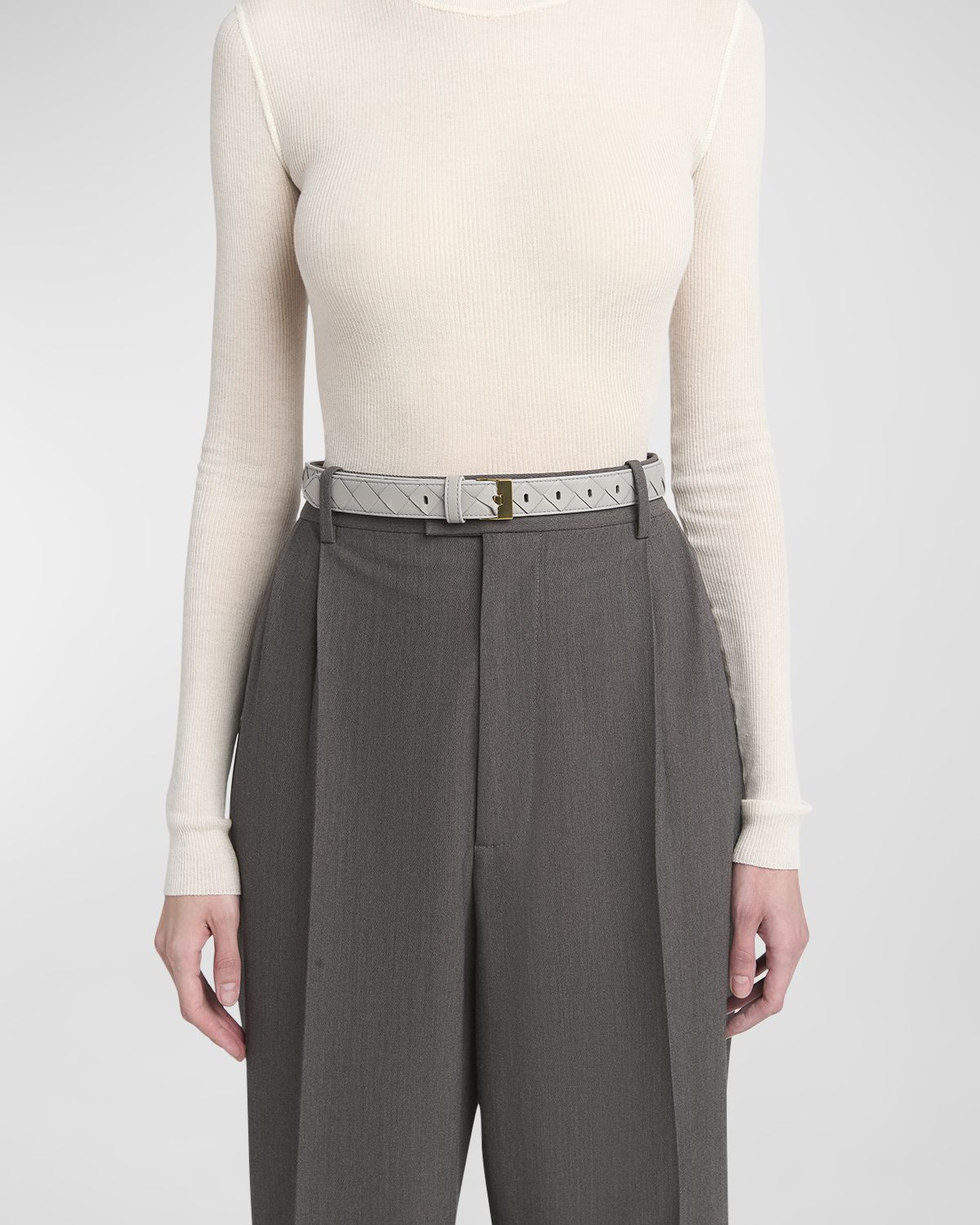Bottega Veneta Woven Leather & Brass Belt
