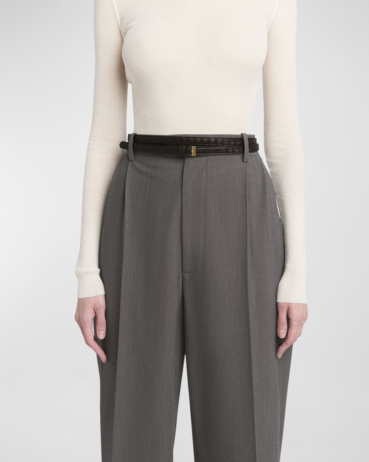 Bottega Veneta Double Layered Leather Thin Belt
