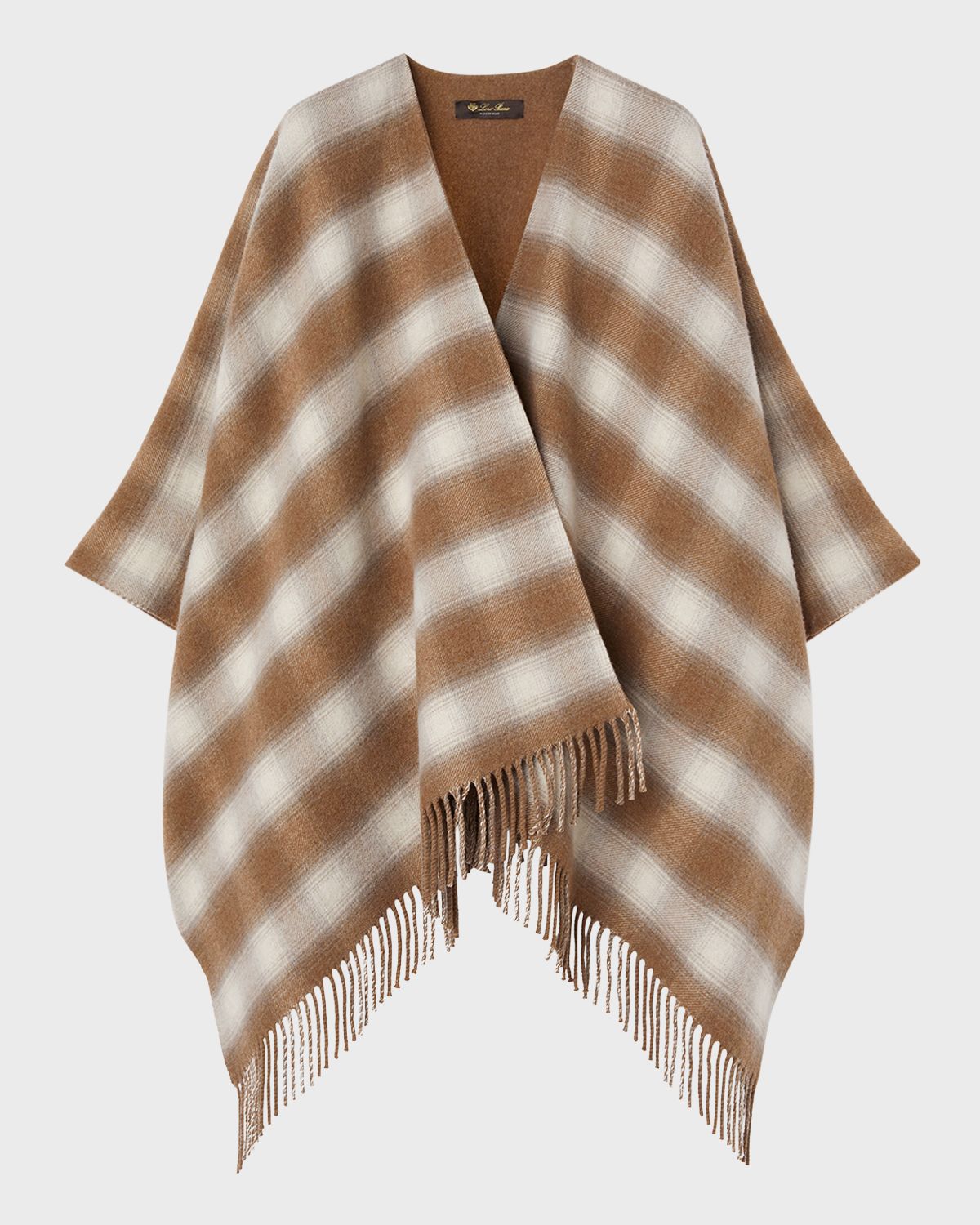 Loro Piana Tartan Cashmere-Wool Fringe Poncho