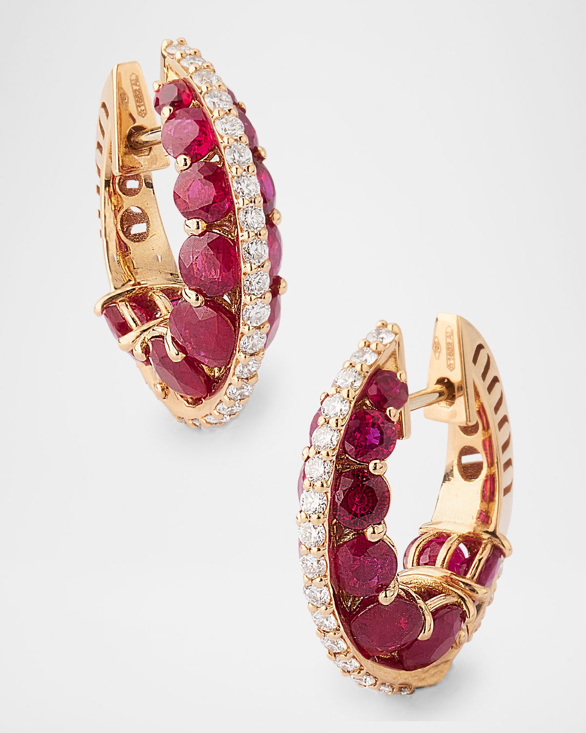 Miseno Procida Earrings in 18K Pink Gold with White Diamonds and Rubies
