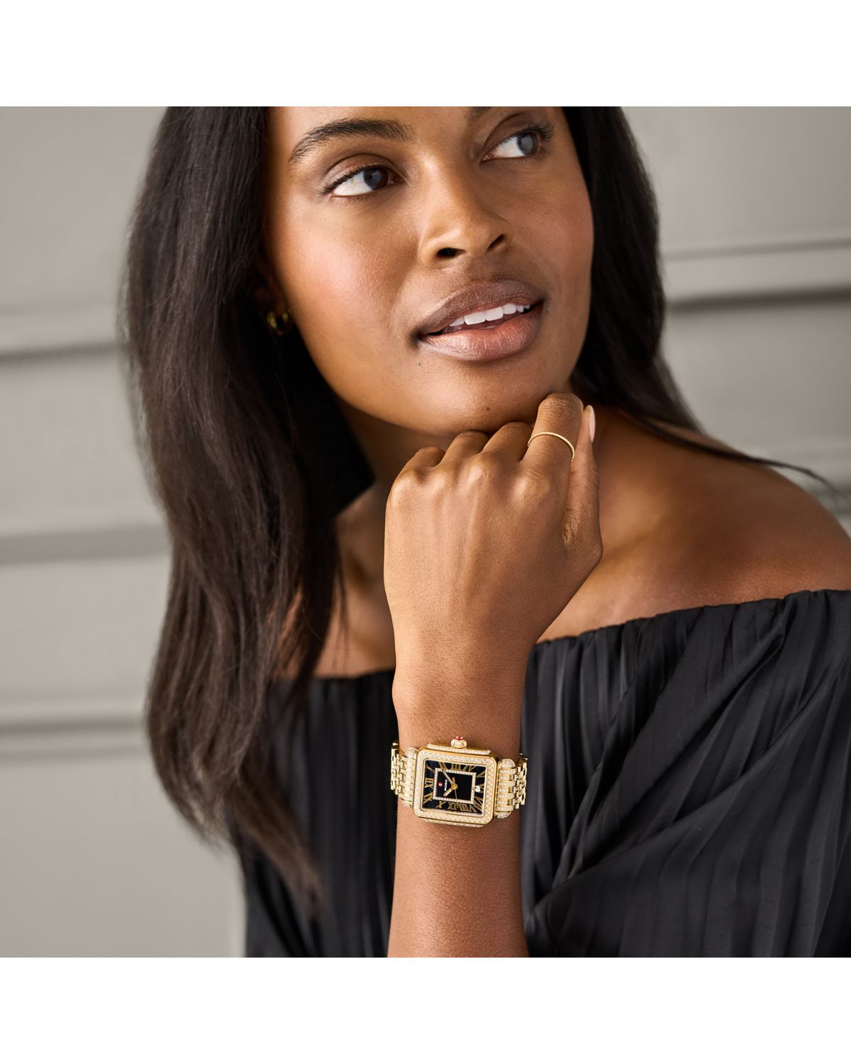 MICHELE Special Edition Deco Madison Noir Dial Gold Diamond Bracelet Watch