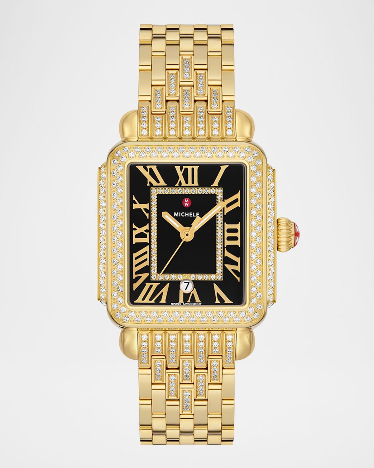 MICHELE Special Edition Deco Madison Noir Dial Gold Diamond Bracelet Watch