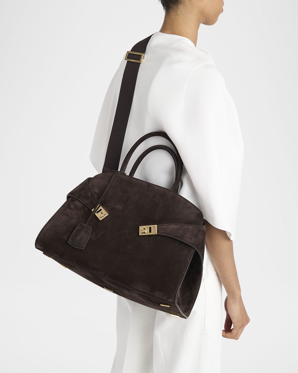 Ferragamo Large Hug Suede Top-Handle Bag