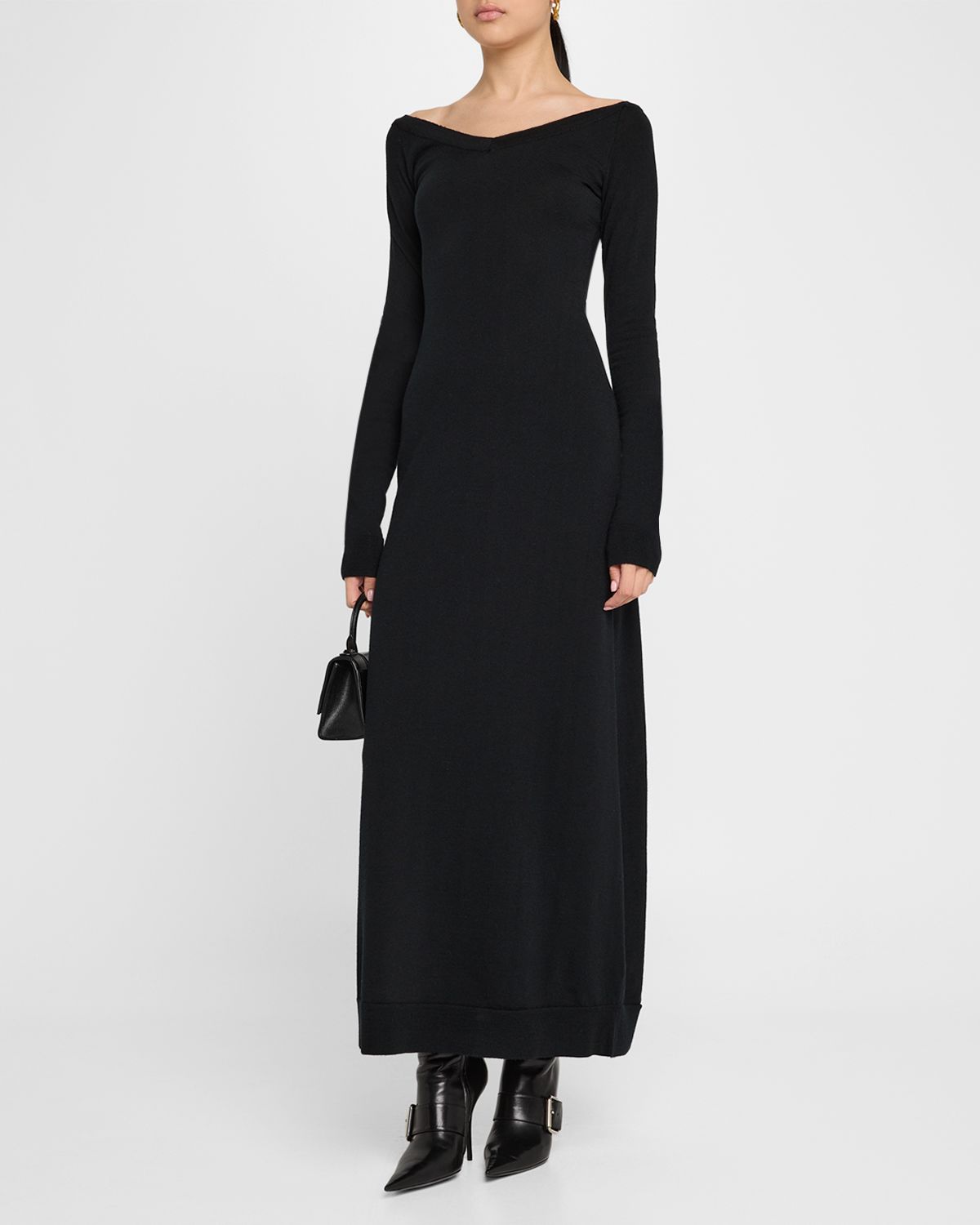 Balenciaga Off Shoulder V Neck Dress