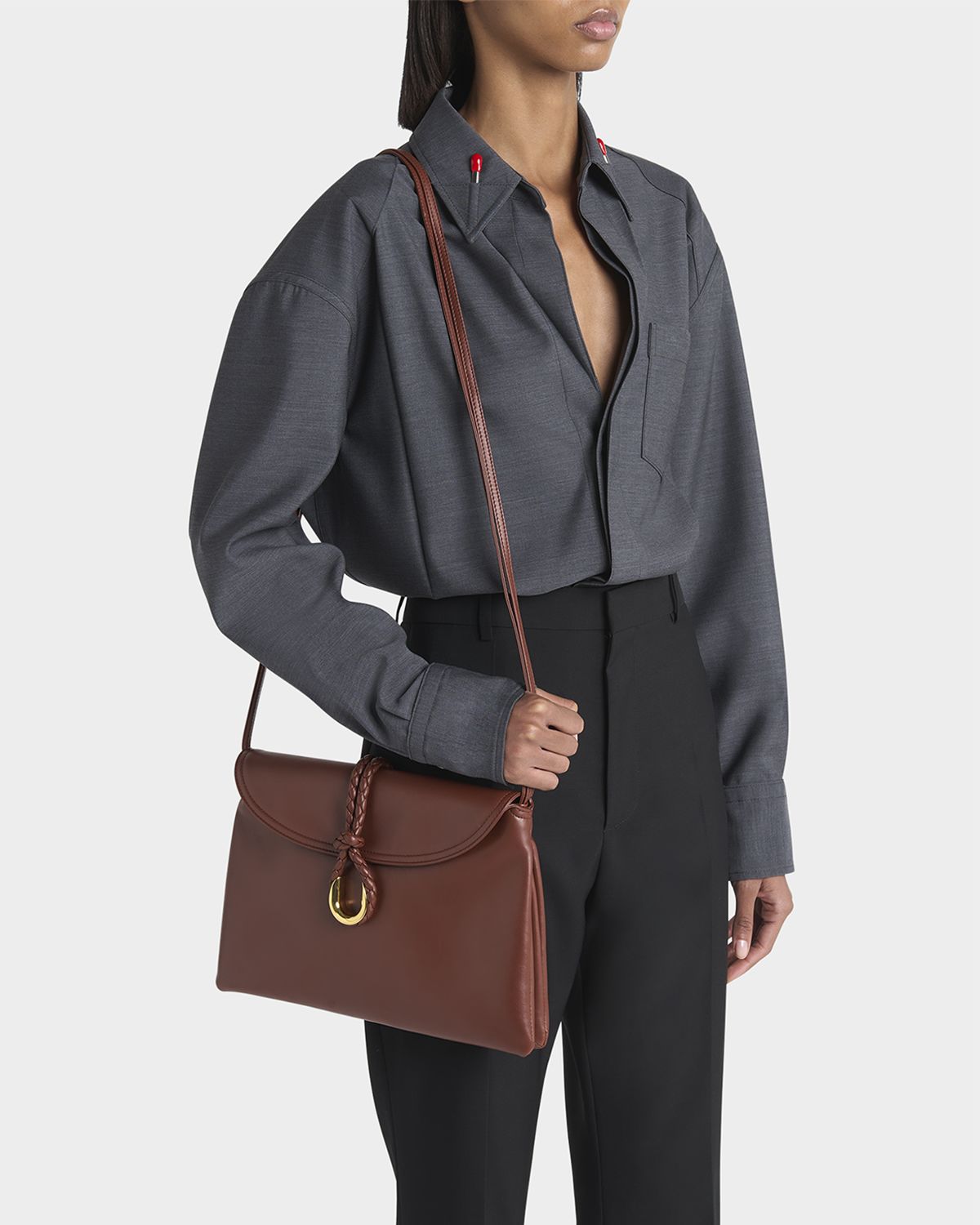 Bottega Veneta Liberta Medium Flap Leather Crossbody Bag