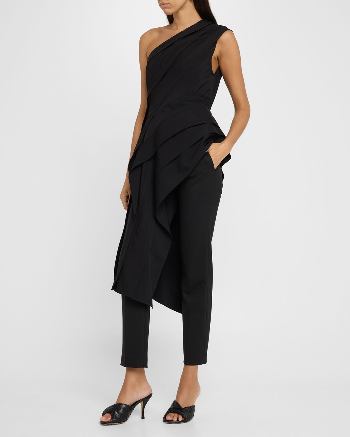 Bottega Veneta One-Shoulder Draped Fluid Viscose Top