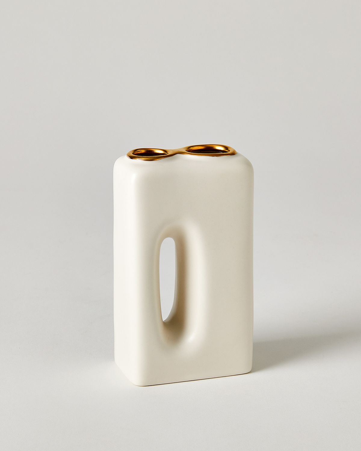 Global Views Oh Yes Matte White/Gold Rim Vase, 6"