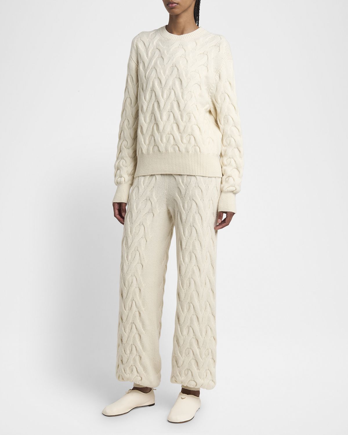 Loro Piana Cocooning Cozy Braids Cashmere Crewneck Sweater